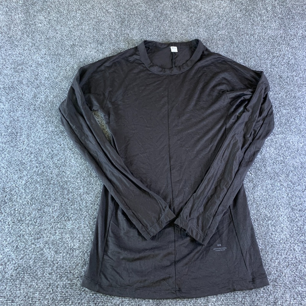 Uniqlo Heattech Shirt Womens Small Black Good Alexander Wang Crew Neck Stretch